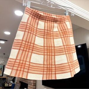 Max Studio Cream and Orange Plaid A-Line Skirt